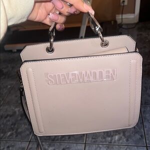 Steve Madden Cream Satchel with Textured Leather and Structured Design